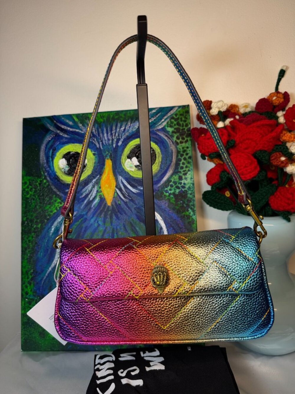 Kurt Geiger Rainbow Metallic Leather pickle Bag NWT